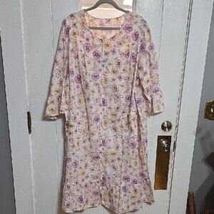 VTG NWT National Womens Robe Housecoat Butterflies Floral Front Zip Pockets XL